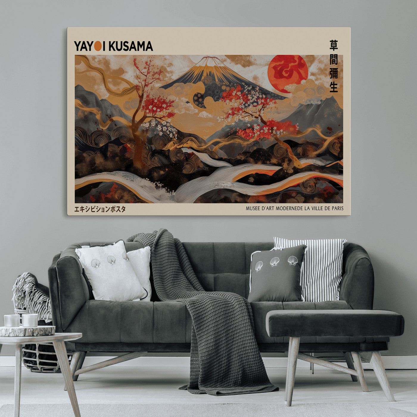 MGV-CV-36X24 - Modern Japanese Wall Art Print Yayoi Kusama Canvas Wall Art Abstract Mount Fuji Canvas Print
