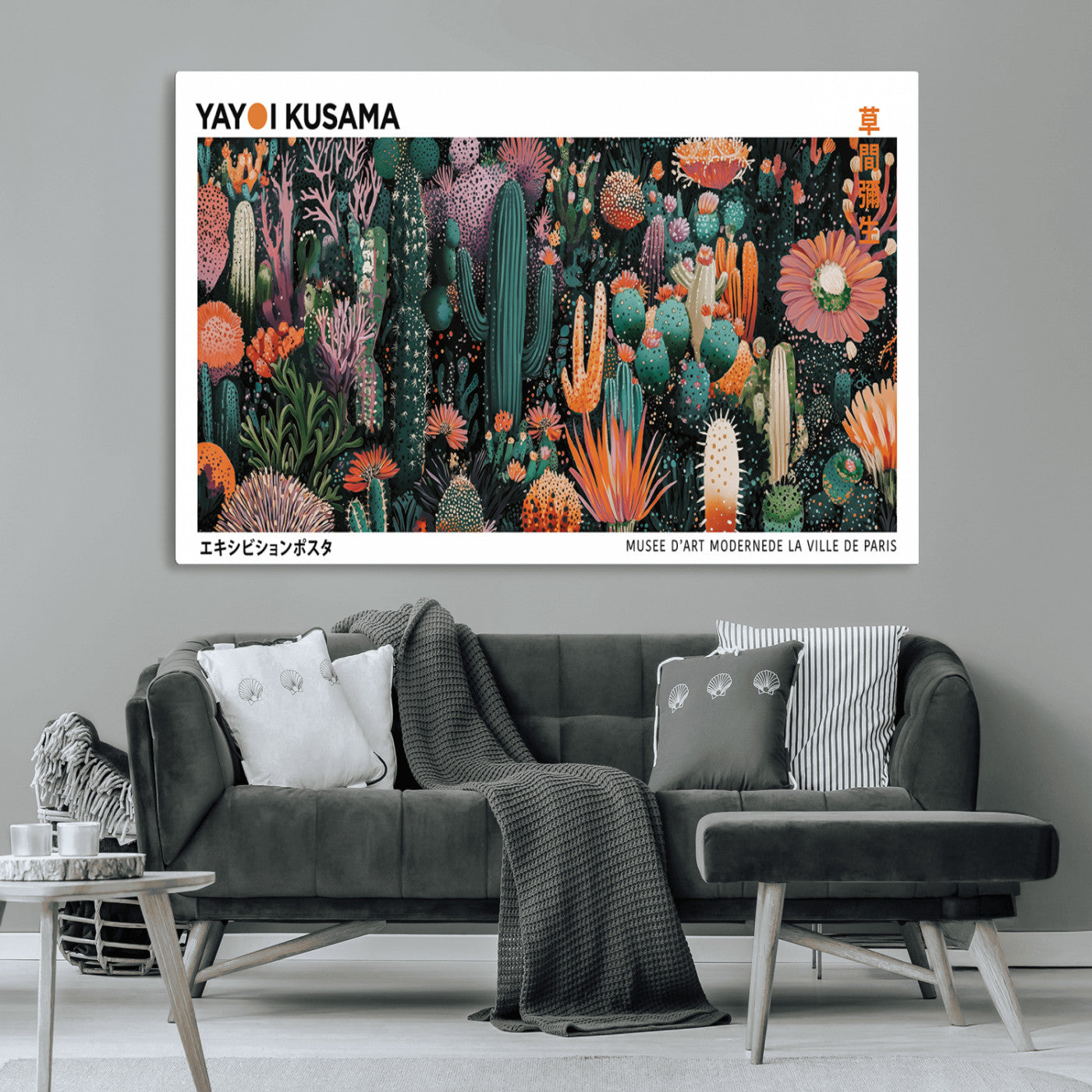 MGV-CV-36X24 - Modern Japanese Wall Art Print, Yayoi Kusama Print Wall Decor, Abstract Mount Fuji Canvas Print,