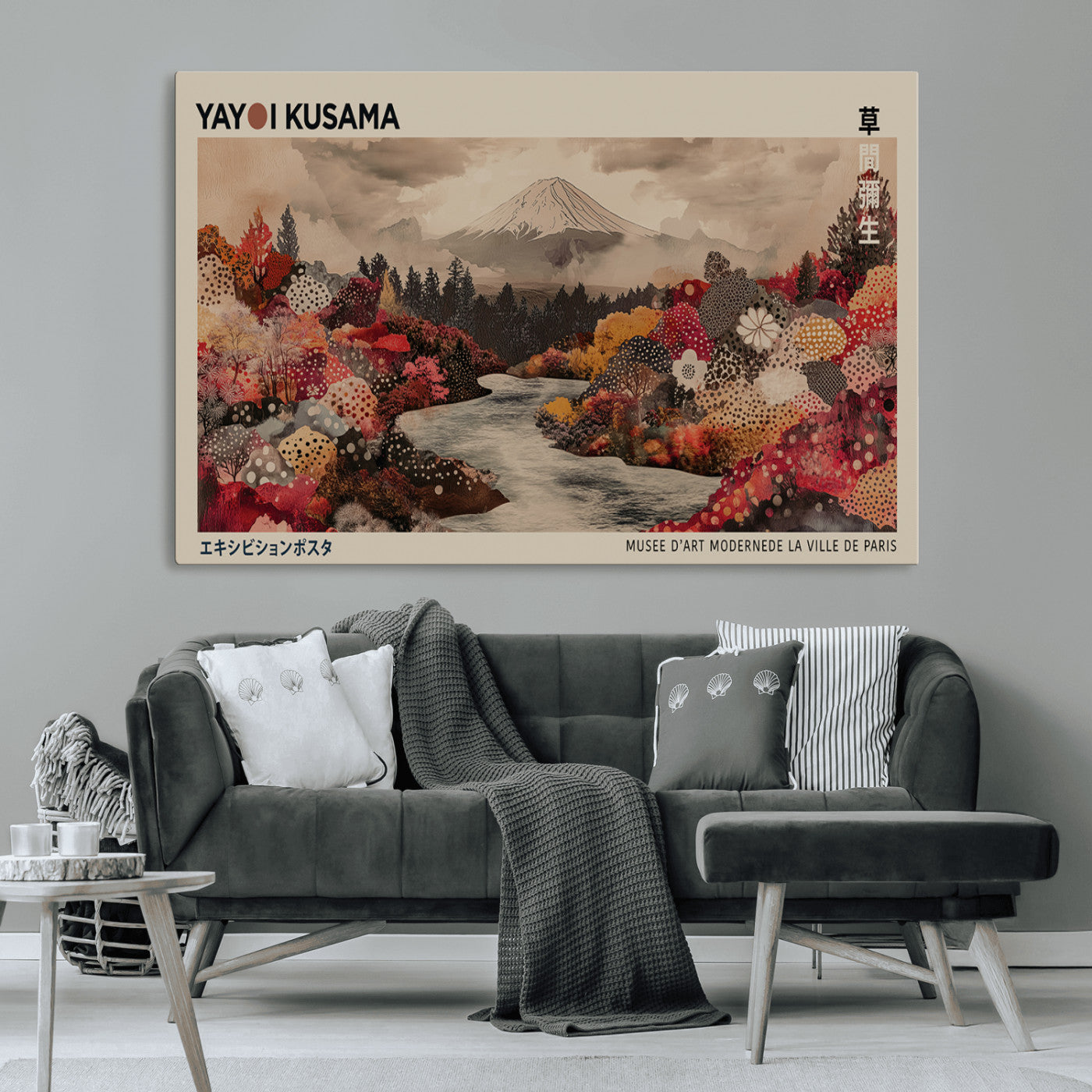 MGV-CV-36X24 - Modern Japanese Wall Art Print Yayoi Kusama Canvas Wall Art Abstract Mount Fuji Canvas Print