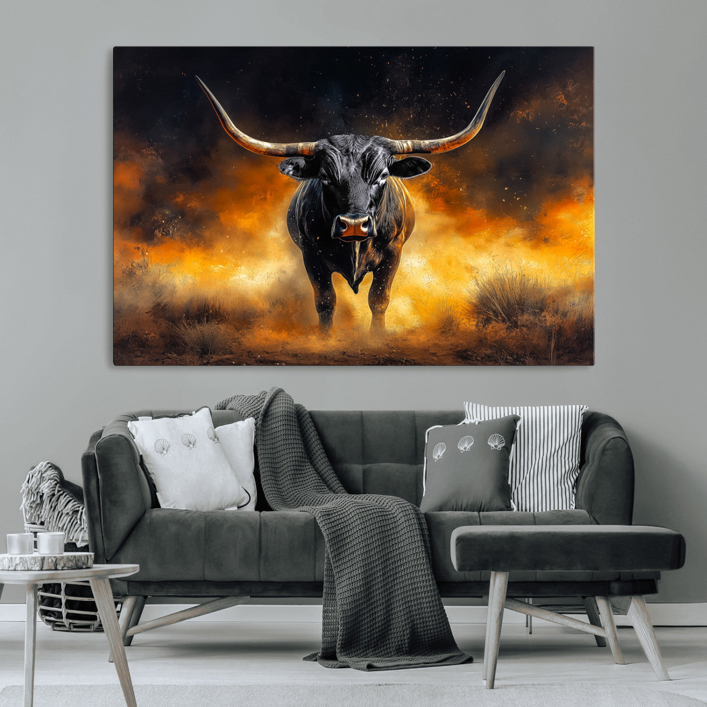 MGV-CV-36X24 - Longhorn Canvas Wall Art Canvas Print, Framed Bold Bull Wall Art Art Picture Print, Western Animal Decor Perfect Western Dramatic Decor Artwork