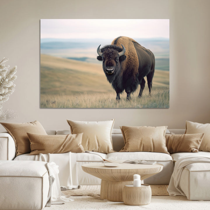 Bison Wall Art Canvas Print, Buffalo Canvas Print Print, Framed American Bison Decor Art Print, Large Frontier Style Printing Perfect