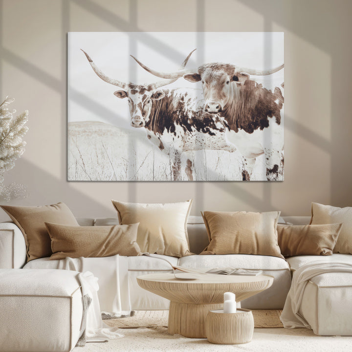 Longhorn Wall Art Canvas Print, Longhorn Wall Art Wall Art Canvas Print, Western Cow Canvas Print, Framed Rustic Farm Decor Art Print,
