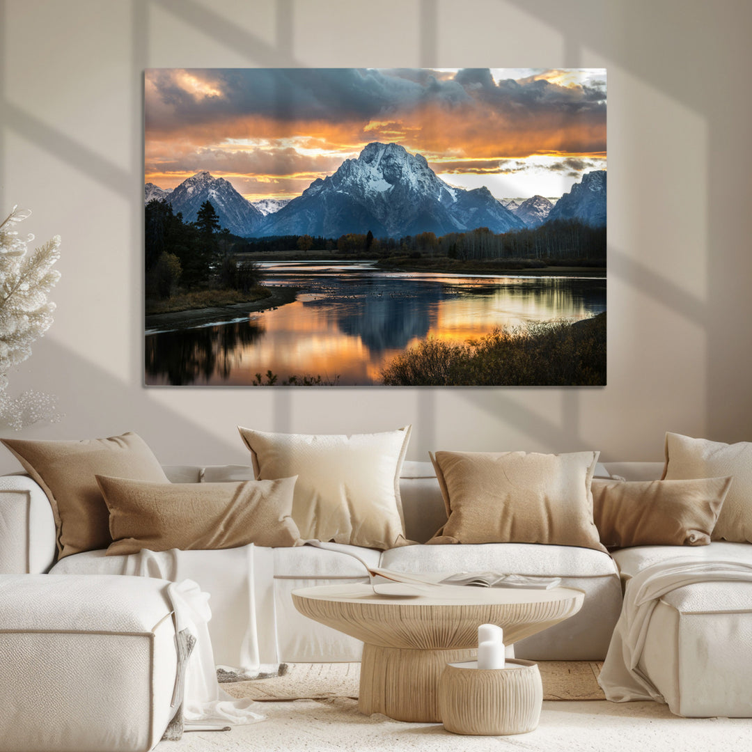 Mountain Sunset Wall Art Canvas Print, Framed Alpine Wilderness Art Picture Print, Golden Hour Perfect Wilderness Decor Artwork