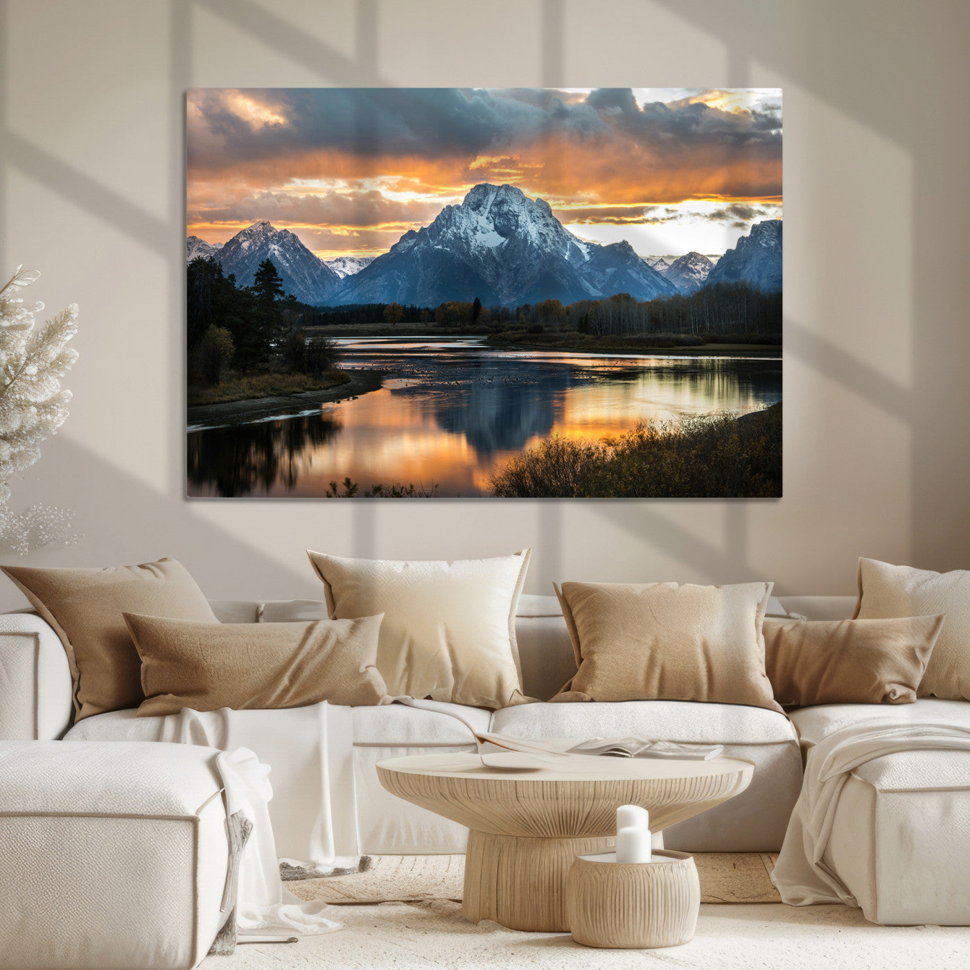 Mountain Sunset Wall Art Canvas Print, Framed Alpine Wilderness Art Picture Print, Golden Hour Perfect Wilderness Decor Artwork