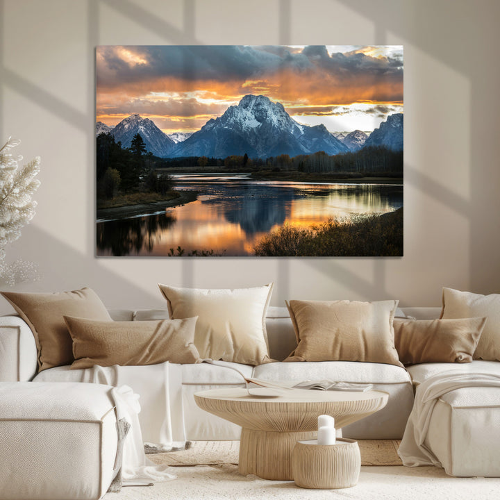 Mountain Sunset Wall Art Canvas Print, Framed Alpine Wilderness Art Picture Print, Golden Hour Perfect Wilderness Decor Artwork