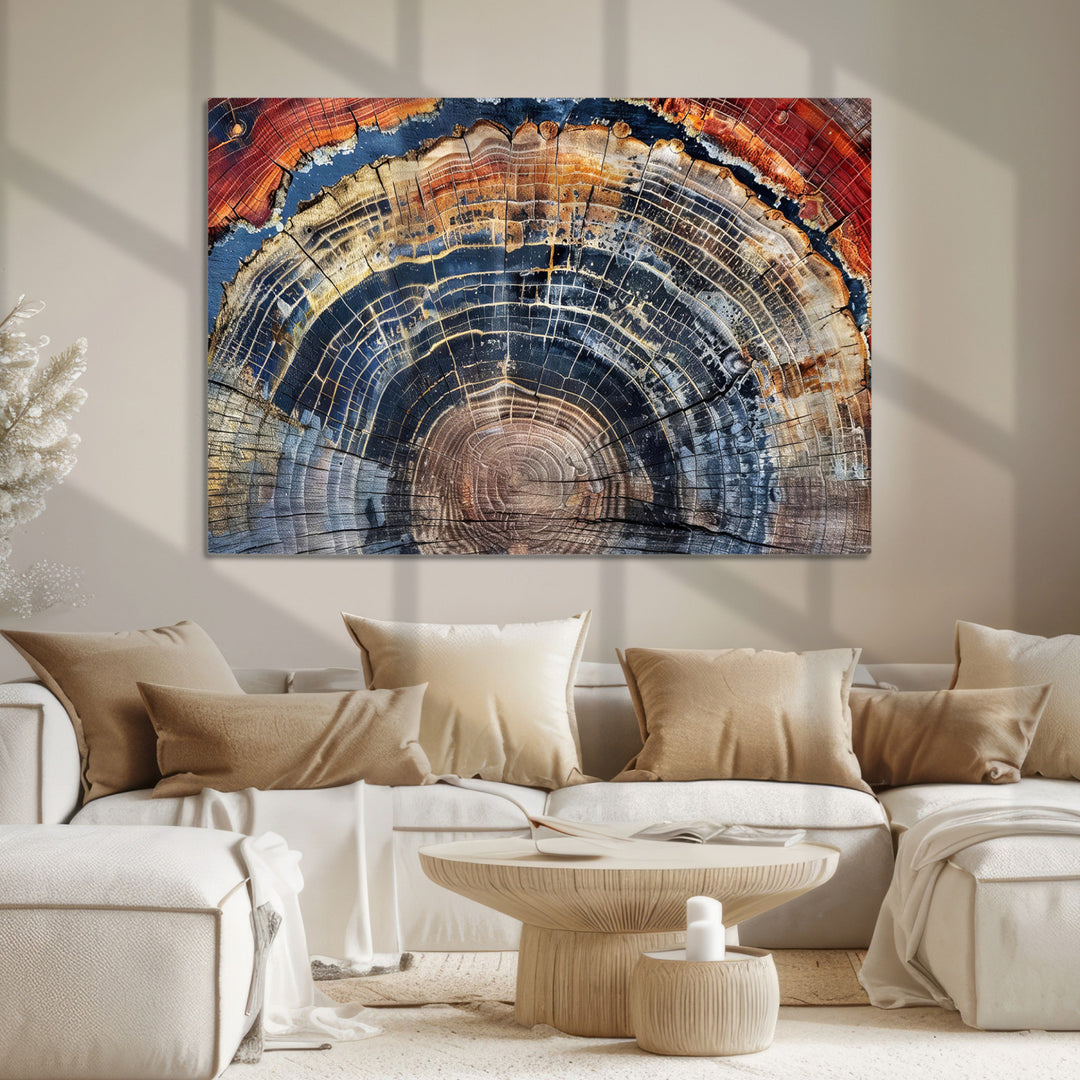 Tree Rings Canvas Wall Art Print, Framed Wood Texture Art Picture Print, Petrified Wood Perfect Modern Rustic Decor Artwork
