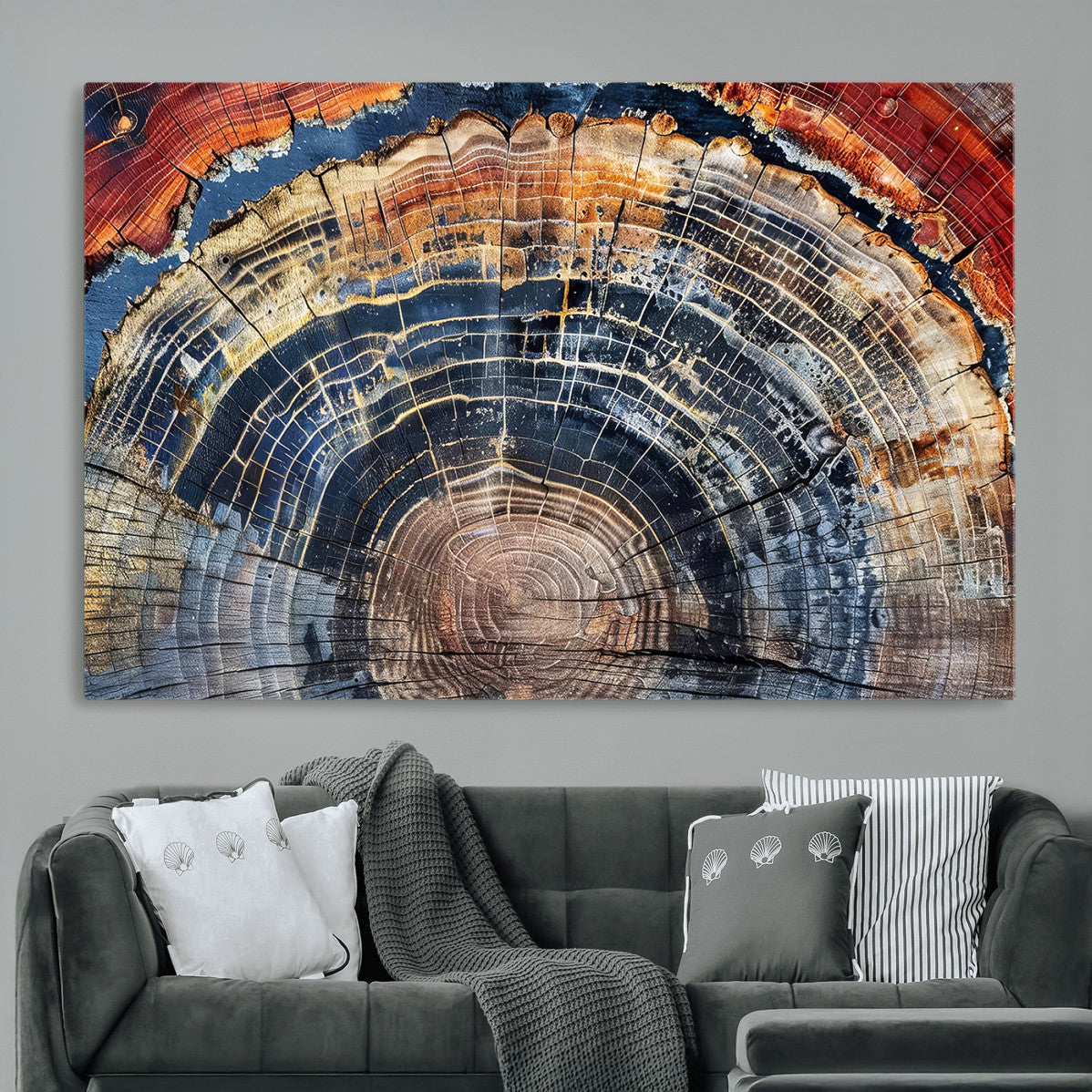 60292921-MGV-CV-36X24 - Vintage Tree Rings Wall Art Canvas Print – Framed Wood Art Picture Petrified Wood Artwork for Home, Office, Living Room