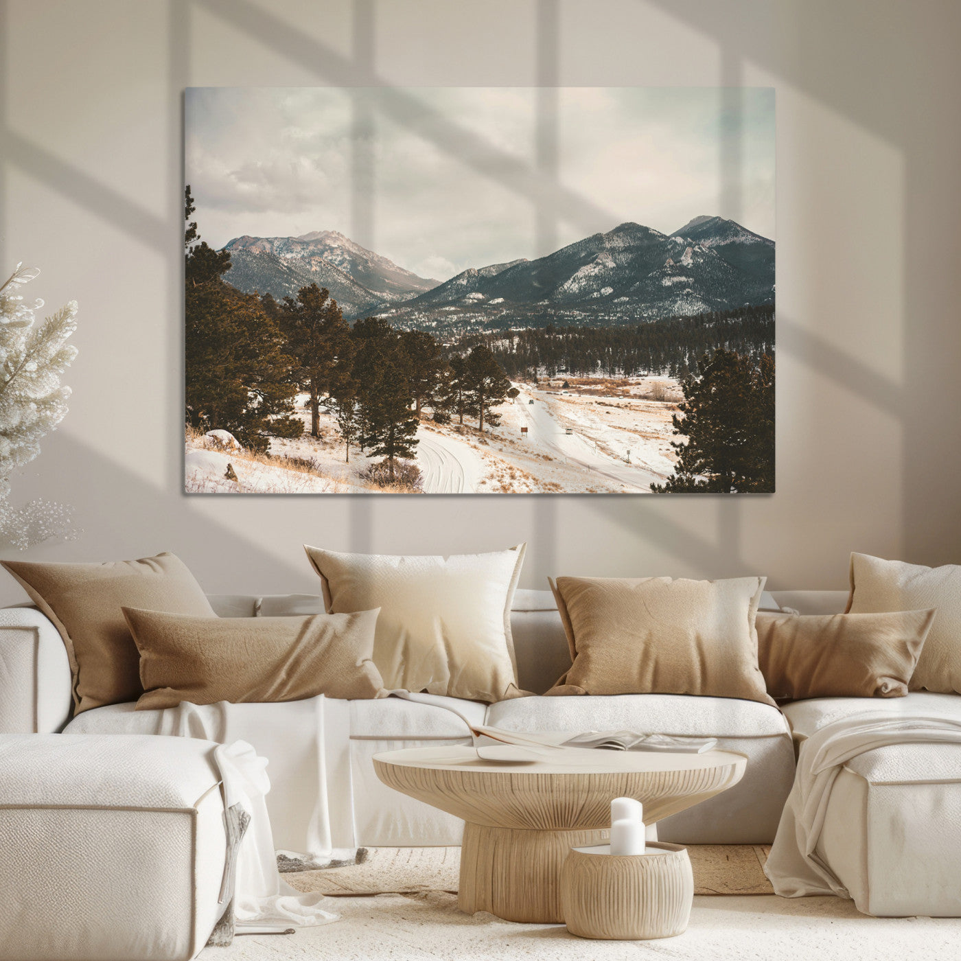 Mountain Landscape Wall Art Canvas Print, Framed Snowy Peaks Art Picture Print, Alpine Aesthetic Perfect Rustic Winter Decor Artwork