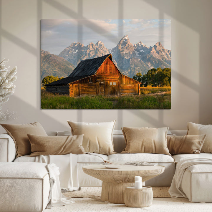 Rustic Barn Wall Art Canvas Print, Framed Western Landscape Art Picture Print, Farmhouse Style Perfect Rustic Farmhouse Decor Artwork