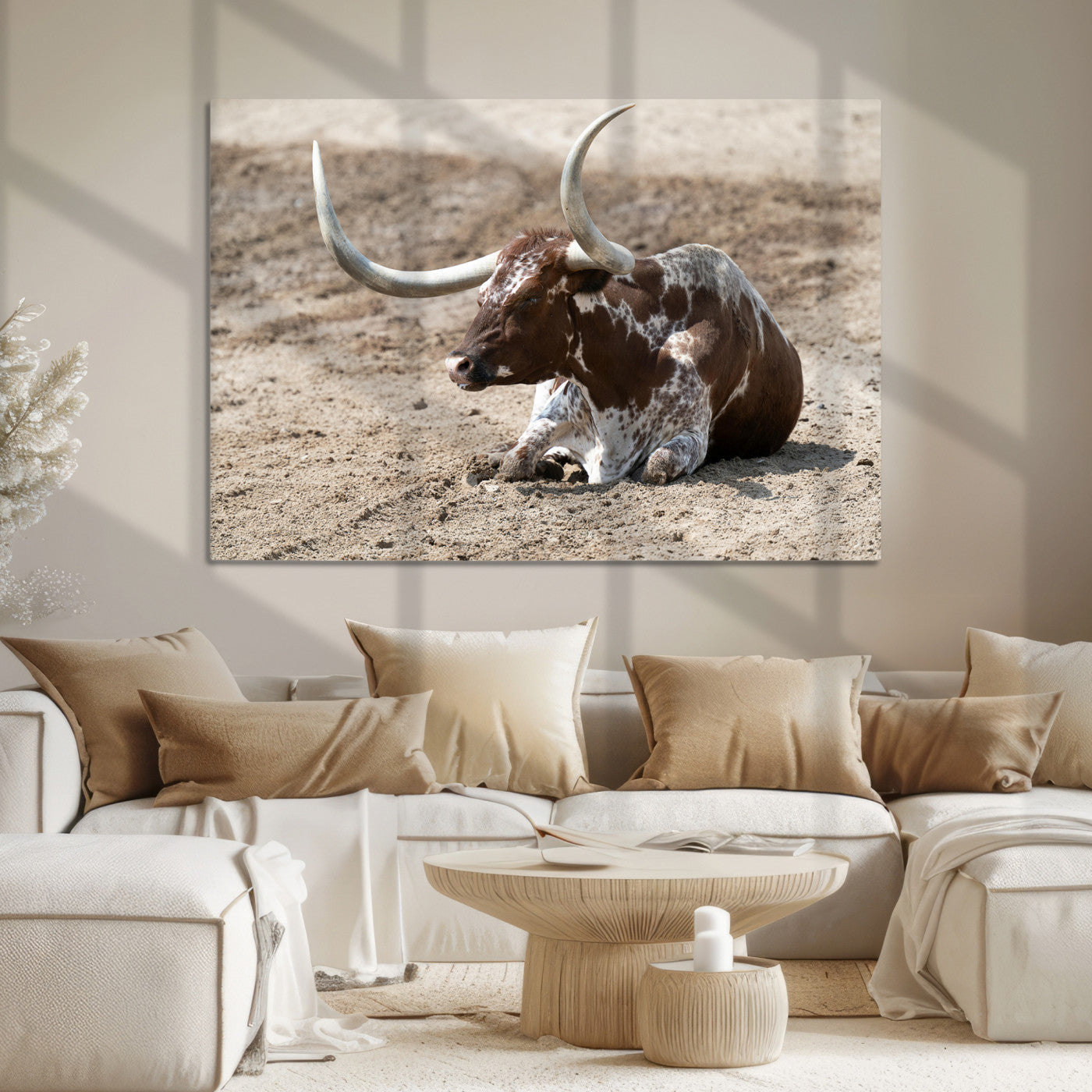 Texas Longhorn Wall Art Canvas Print, Framed Country Living Art Picture Print, Farmhouse Perfect Western Decor Artwork
