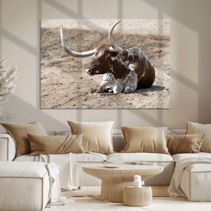 Texas Longhorn Wall Art Canvas Print, Framed Country Living Art Picture Print, Farmhouse Perfect Western Decor Artwork