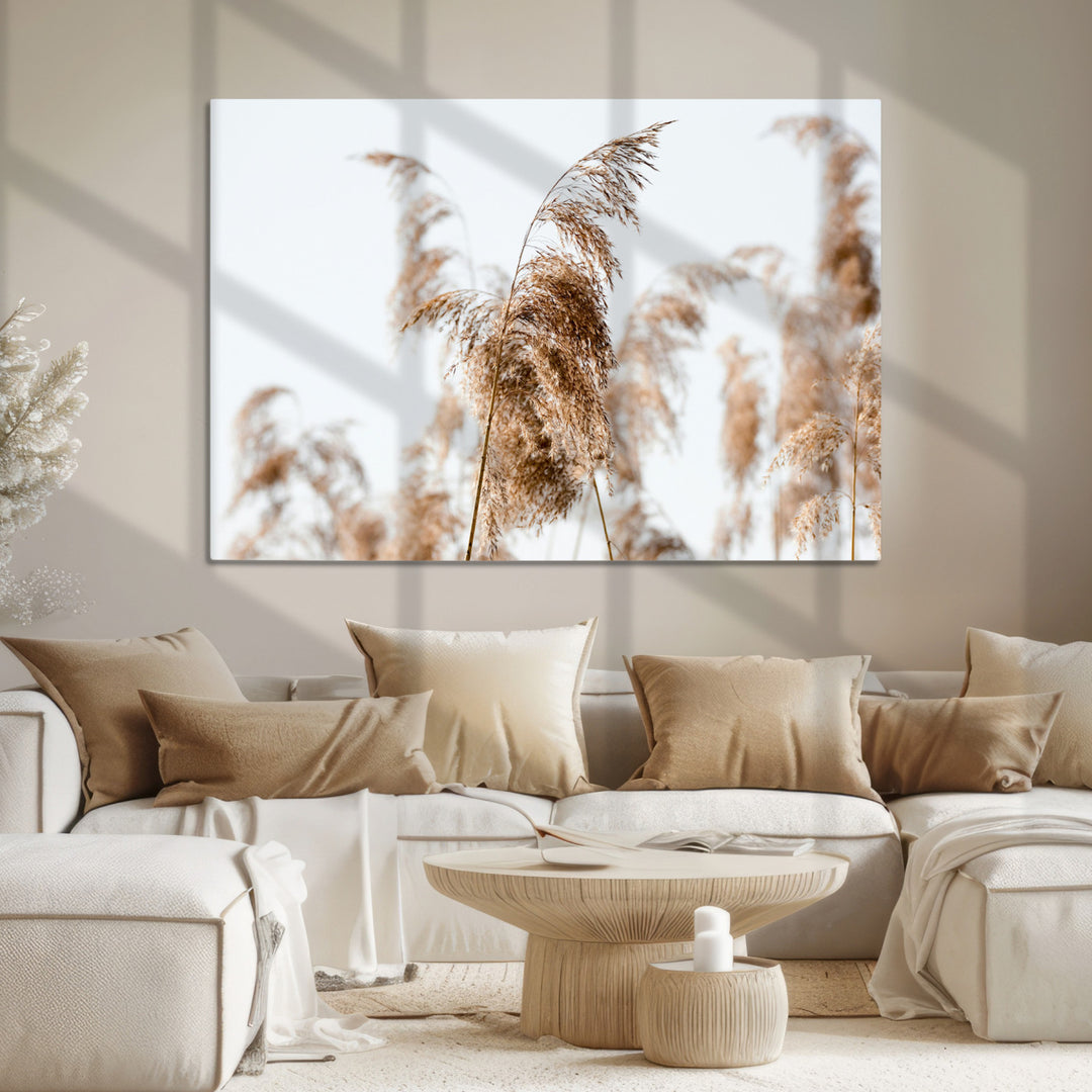 Pampas Grass Wall Art Canvas Print, Framed Neutral Tones Art Picture Print, Minimalist Nature Perfect Boho Decor Artwork
