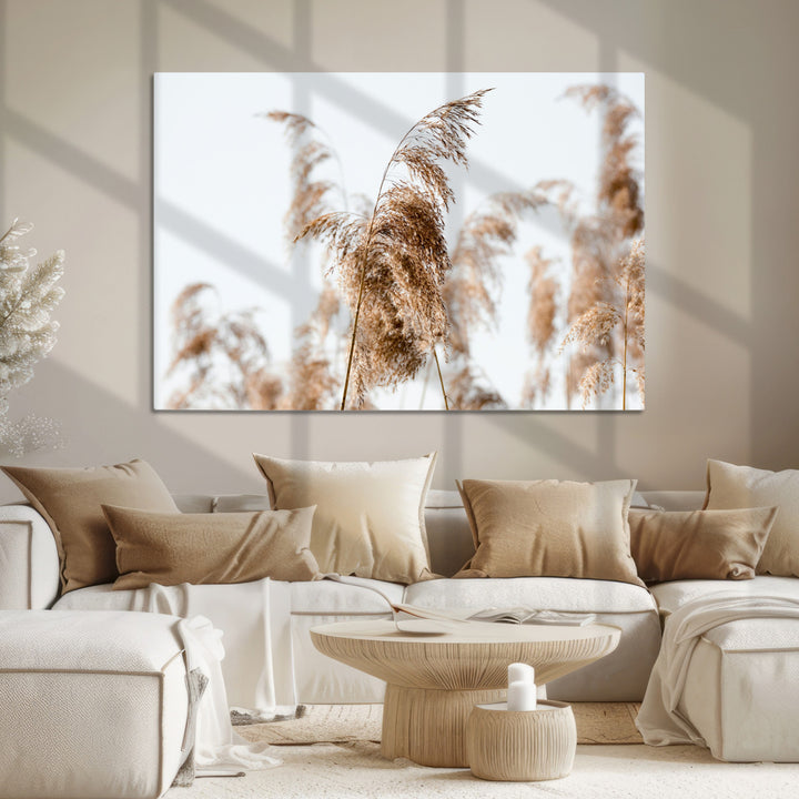 Pampas Grass Wall Art Canvas Print, Framed Neutral Tones Art Picture Print, Minimalist Nature Perfect Boho Decor Artwork