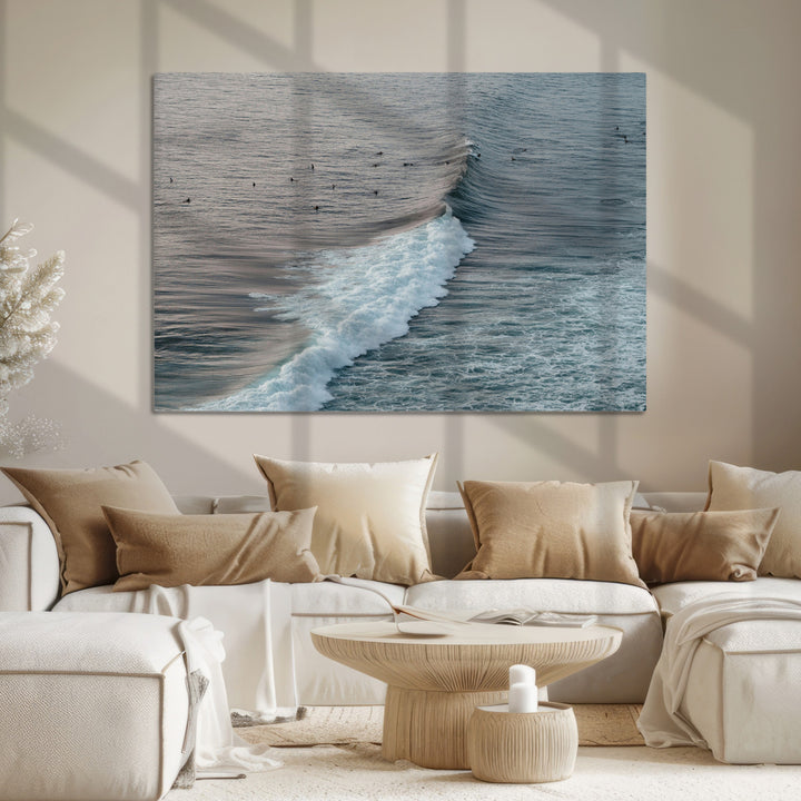Ocean Waves Wall Art Canvas Print, Framed Coastal Serenity Art Picture Print, Surf Perfect Coastal Decor Artwork