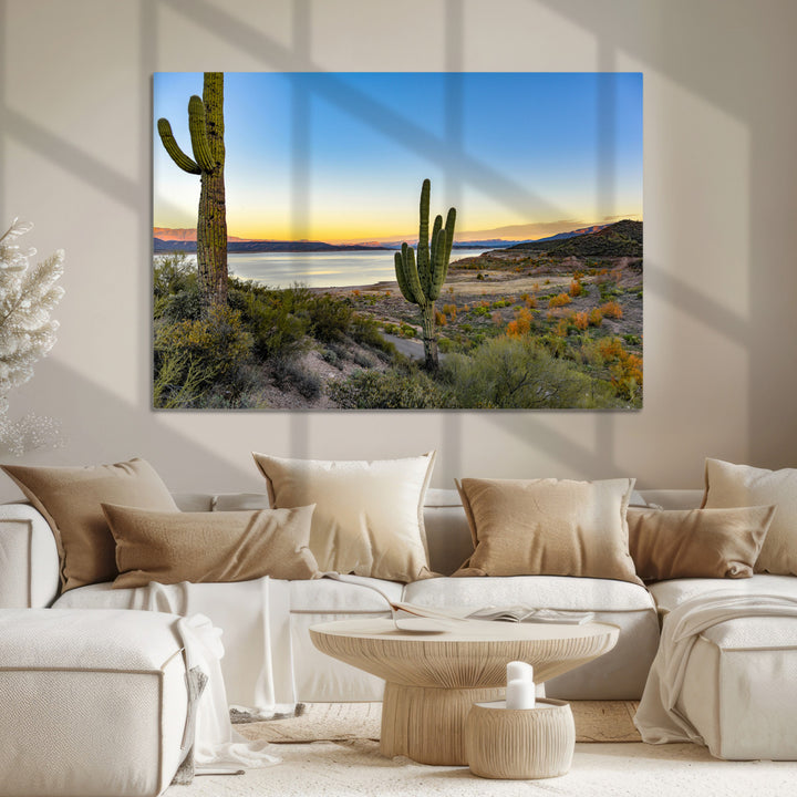Saguaro Cactus Wall Art Canvas Print, Framed Desert Sunset Art Picture Print, Southwestern Perfect Southwestern Decor Artwork