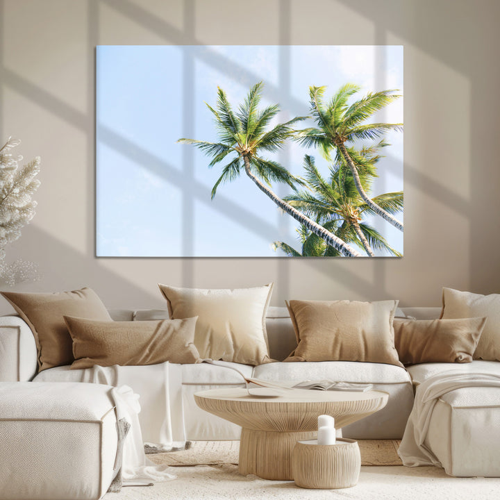 Palm Trees Wall Art Canvas Print, Framed Tropical Art Picture Print, Coastal Perfect Tropical Decor Artwork