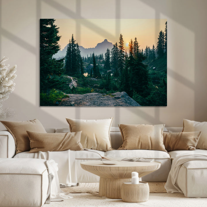 Mountain Wall Art Canvas Print, Framed Forest Serenity Art Picture Print, Mountain Perfect Rustic Decor Artwork