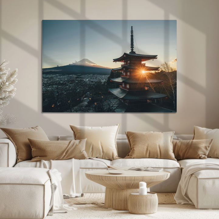 Mount Fuji Wall Art Canvas Print, Framed Japan Travel Art Picture Print, Chureito Pagoda Perfect Zen Minimalism Decor Artwork