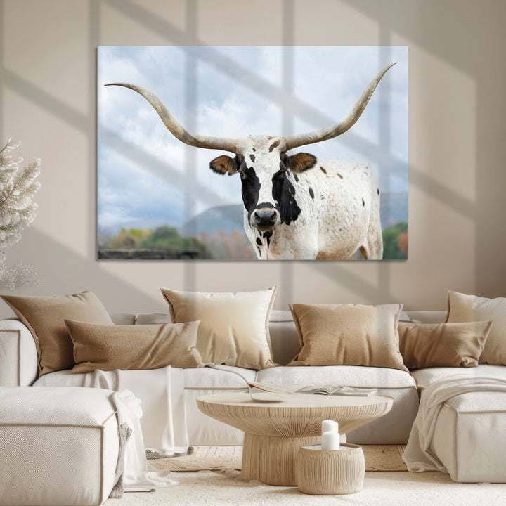 Texas Longhorn Wall Art Canvas Print, Framed Western Rustic Art Picture Print, Farmhouse Decor Perfect Farmhouse Decor Artwork