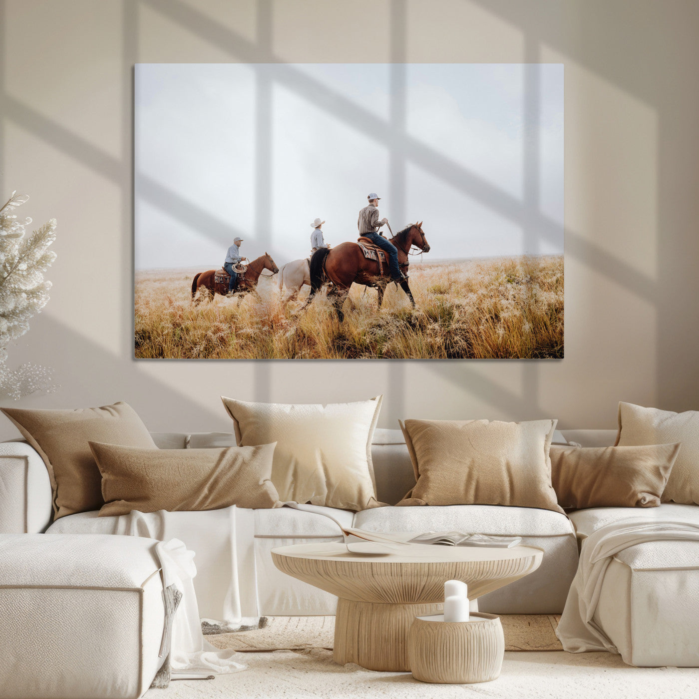 Western Cowboys Wall Art Canvas Print, Framed Rustic Prairie Art Picture Print, Horseback Riding Print Canvas, Perfect Rustic Western Decor