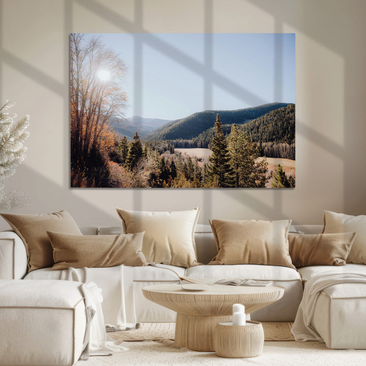 Rustic Landscape Wall Art Canvas Print, Framed Serene Valley Art Picture Print, Pine Tree Horizon Perfect Rustic Cabin Decor Artwork
