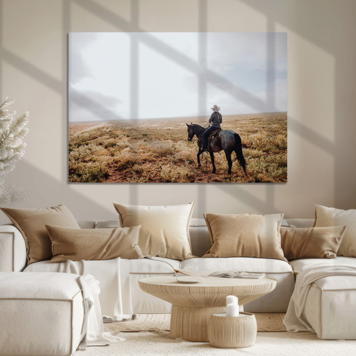 Cowboy Wall Art Wall Art Canvas Print, Framed Western Canvas Art Picture Print, Rustic Ranch Scene Perfect Rustic Western Decor Artwork