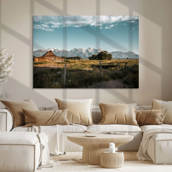Rustic Farmhouse Wall Art Canvas Print, Framed Mountain Cabin Art Picture Print, Western Landscape Perfect Rustic Farmhouse Decor Artwork