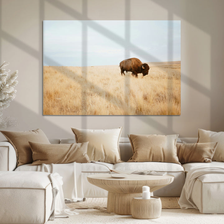 Buffalo Wall Art Canvas Print, Framed Western Wildlife Wall Decor Art Picture Print, Rustic Farmhouse Art Perfect Rustic Western Decor
