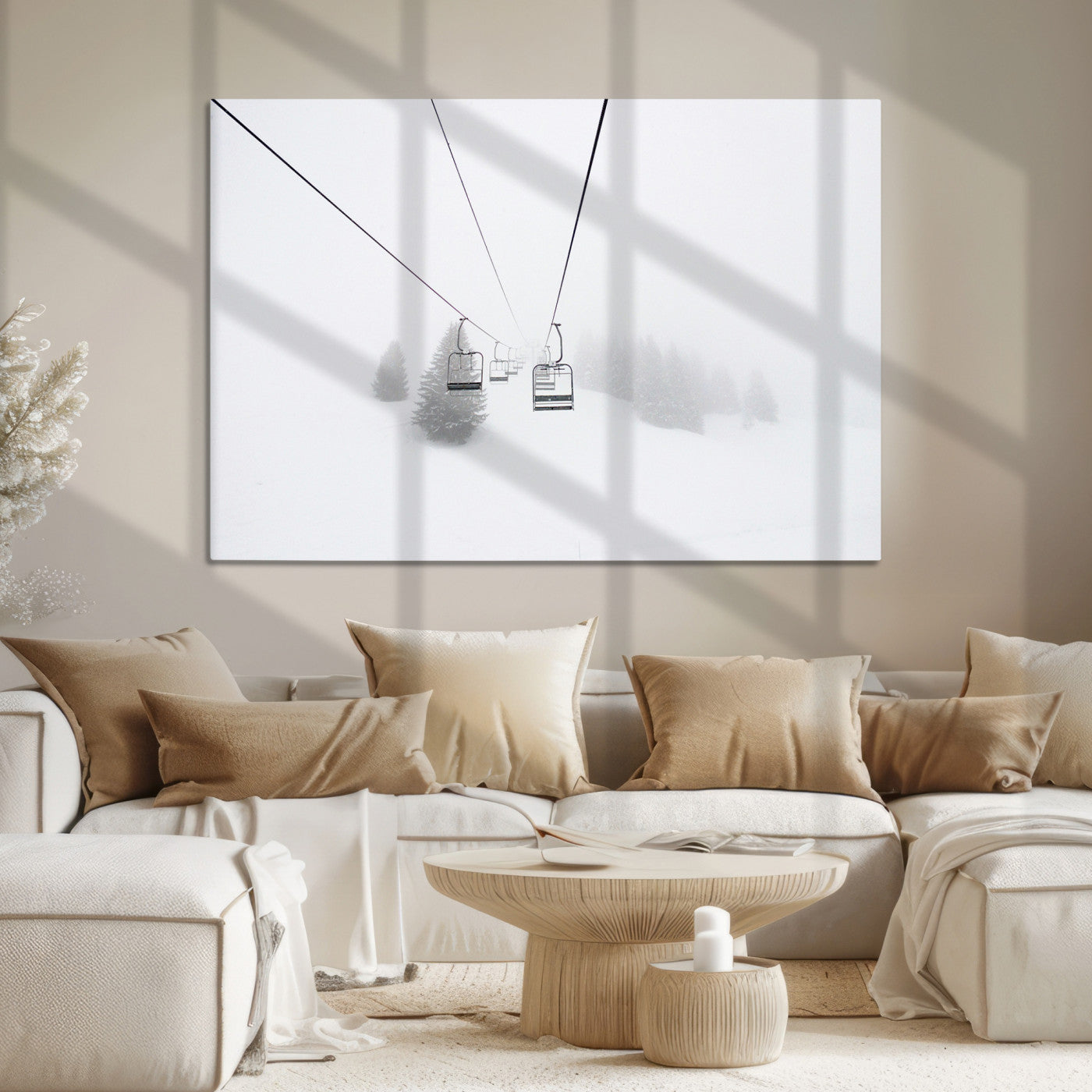 Ski Lift Print Wall Art Canvas, Framed Snowy Landscape Art Picture Print, Alpine Adventure Perfect Nordic Minimalist Decor Artwork