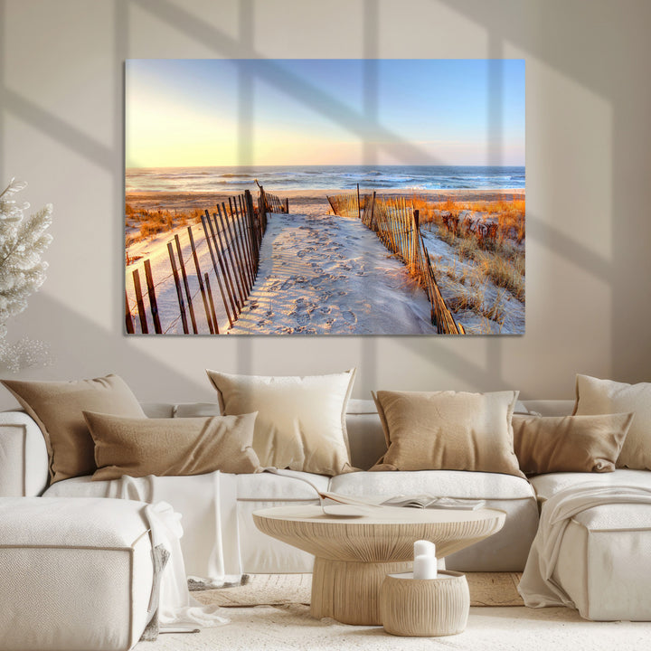 Ocean Sunset Wall Art Wall Art Canvas Print, Framed Nautical Photography Art Picture Print, Summer Beach House Decor Perfect Coastal