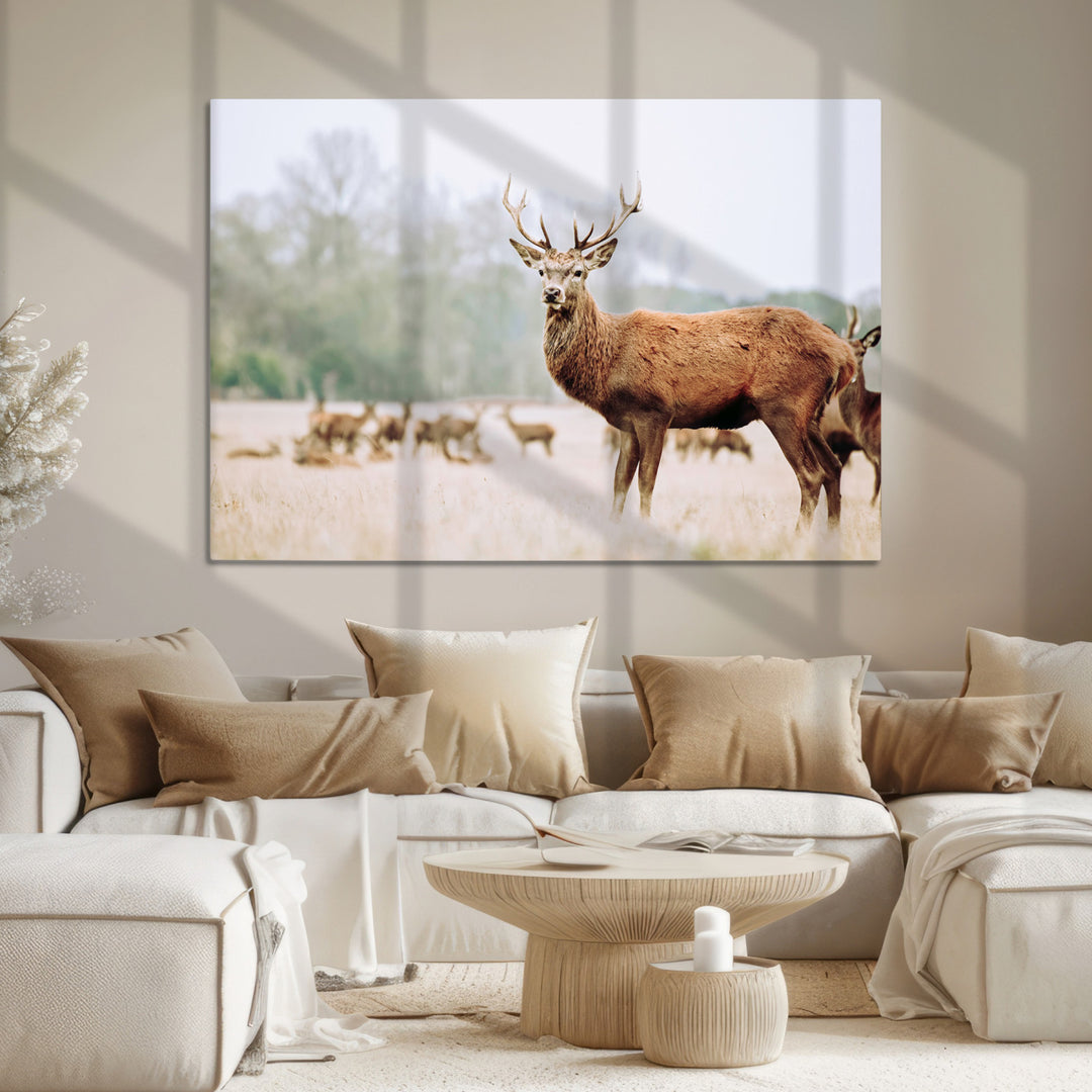 Rustic Nature Print Wall Art Canvas Print, Framed Deer Canvas Wall Art Art Picture Print, Nordic Animal Art Perfect Rustic Nature Decor