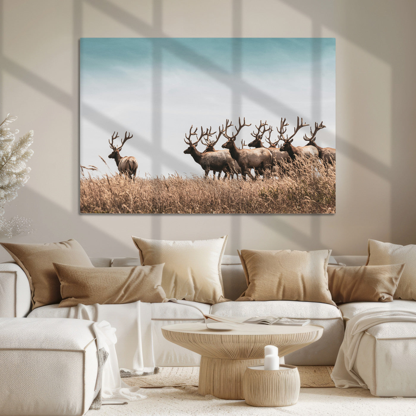 Elk Herd Wall Art Canvas, Antler Canvas Print, Framed Wildlife Photography Art Picture Print, Rustic Nature Print Perfect Rustic Wildlife
