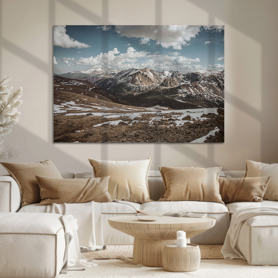 Mountain Landscape Wall Art Canvas Print, Framed Snowy Peaks Art Picture Print, Rugged Highlands Perfect Rustic Adventure Decor Artwork