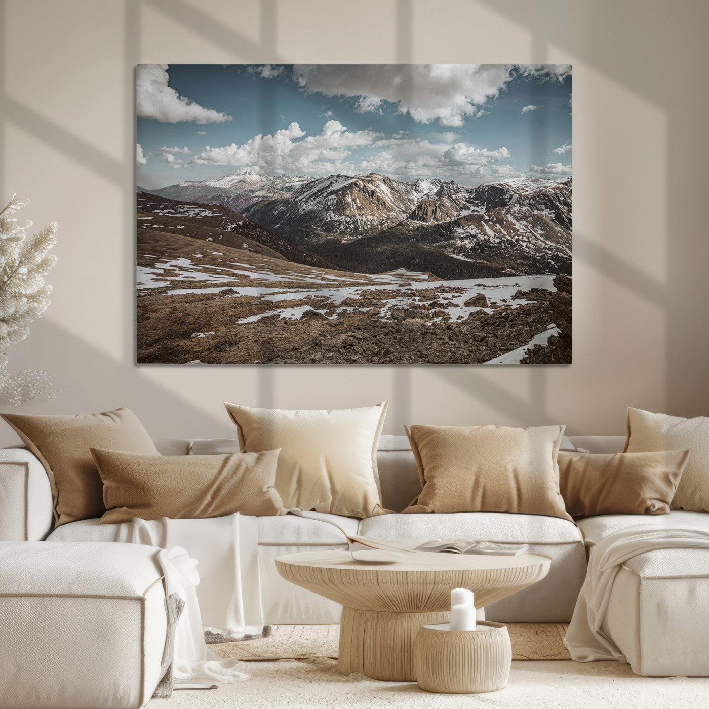 Mountain Landscape Wall Art Canvas Print, Framed Snowy Peaks Art Picture Print, Rugged Highlands Perfect Rustic Adventure Decor Artwork
