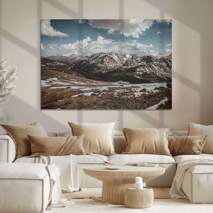 Mountain Landscape Wall Art Canvas Print, Framed Snowy Peaks Art Picture Print, Rugged Highlands Perfect Rustic Adventure Decor Artwork