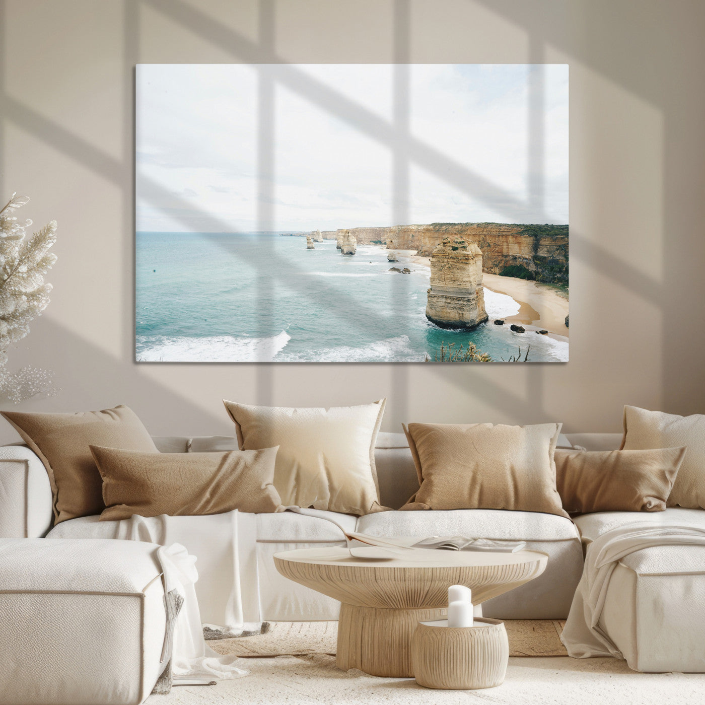 70095633-MGV-CV-36X24-Twelve Apostles Wall Art Canvas Print, Framed Coastal Cliffs Art Picture Print, Rugged Rock Formations Perfect Minimalist Coastal Decor