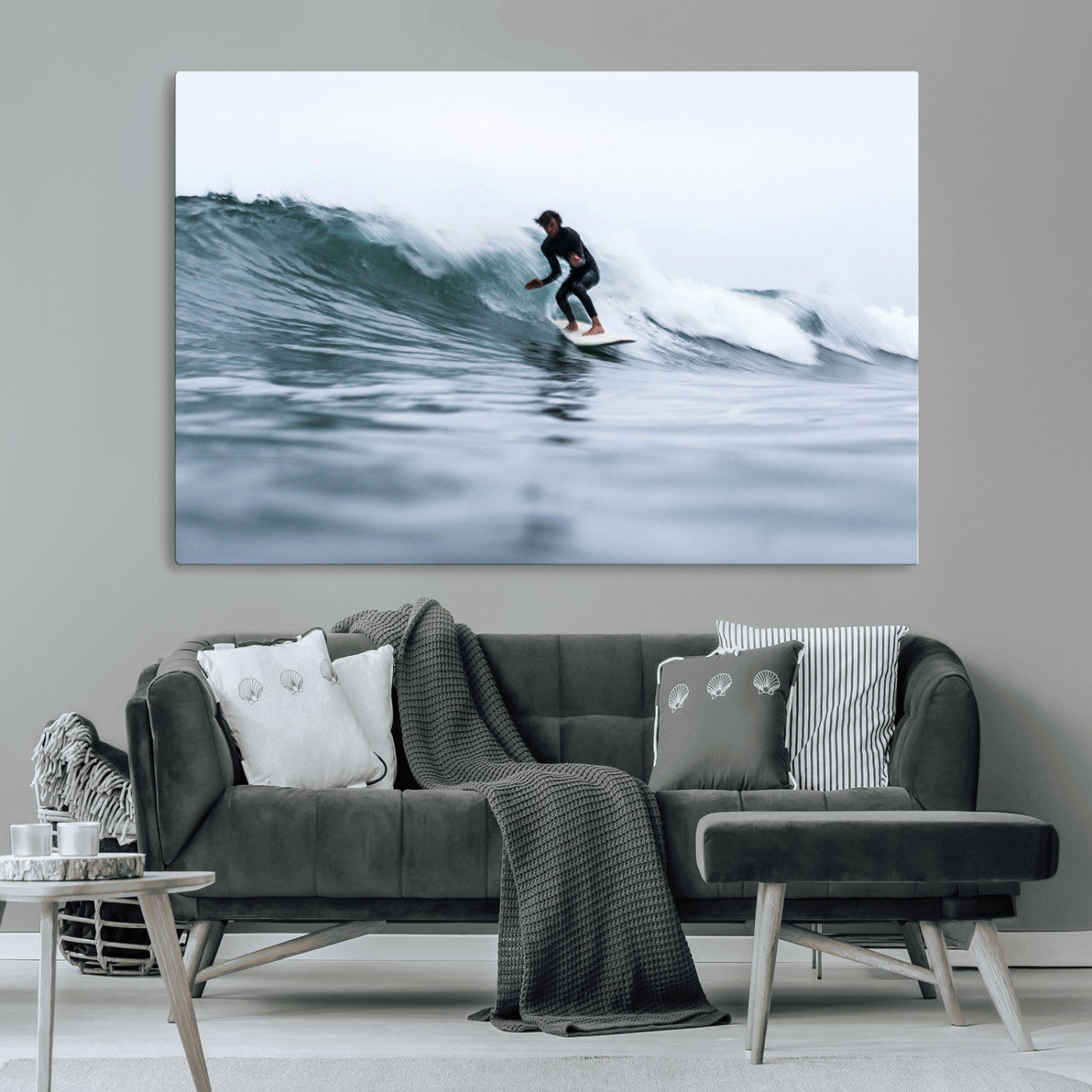 MGV-CV-36X24 - Surfer on Wave Wall Art Canvas Print, Framed Ocean Adventure Art Picture Print, Motion Blur Water Perfect Coastal Adventure Decor Artwork