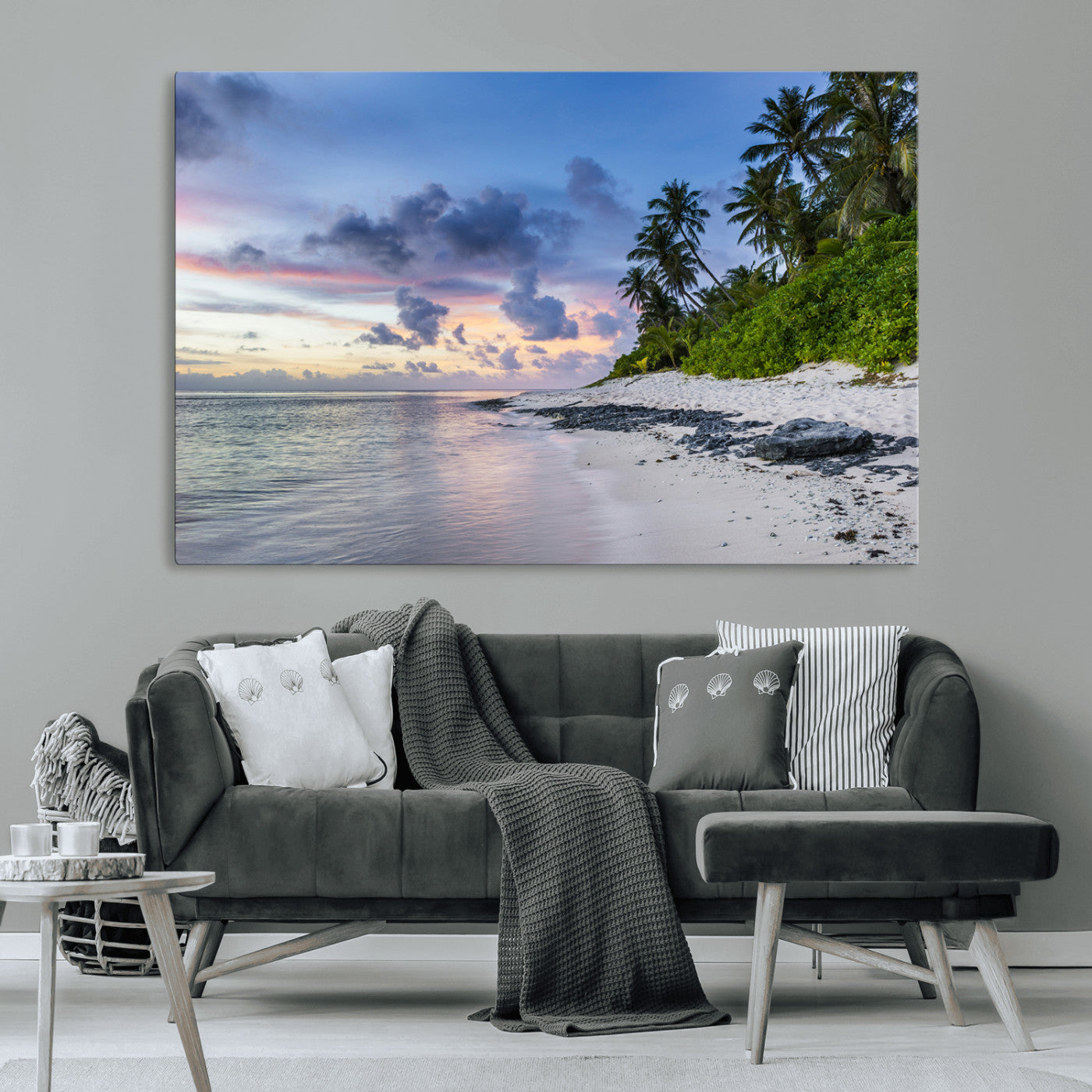 MGV-CV-36X24 - Tropical Beach Wall Art Canvas Print, Framed Sunset Glow Art Picture Print, Palm Tree Coast Perfect Tropical Coastal Decor Artwork