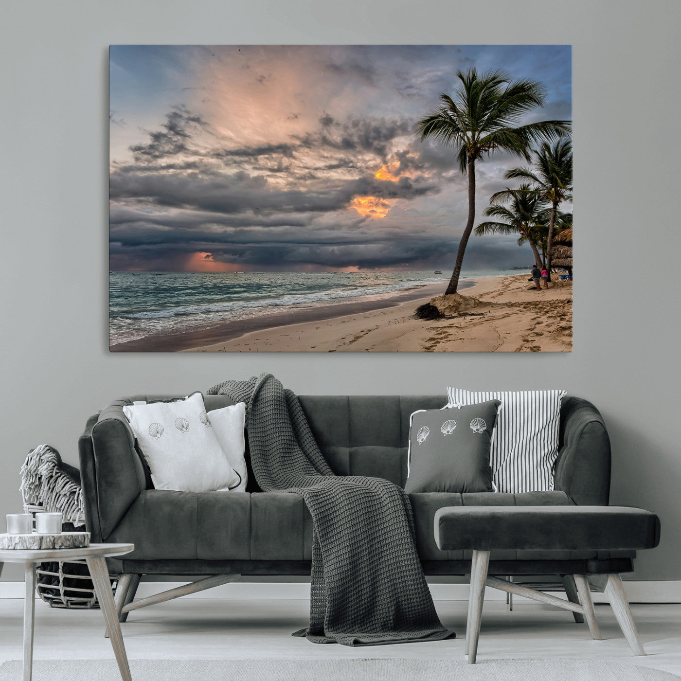 MGV-CV-36X24 - Tropical Storm Wall Art Canvas Print, Framed Moody Beach Art Picture Print, Dramatic Sky Perfect Tropical Coastal Decor Artwork