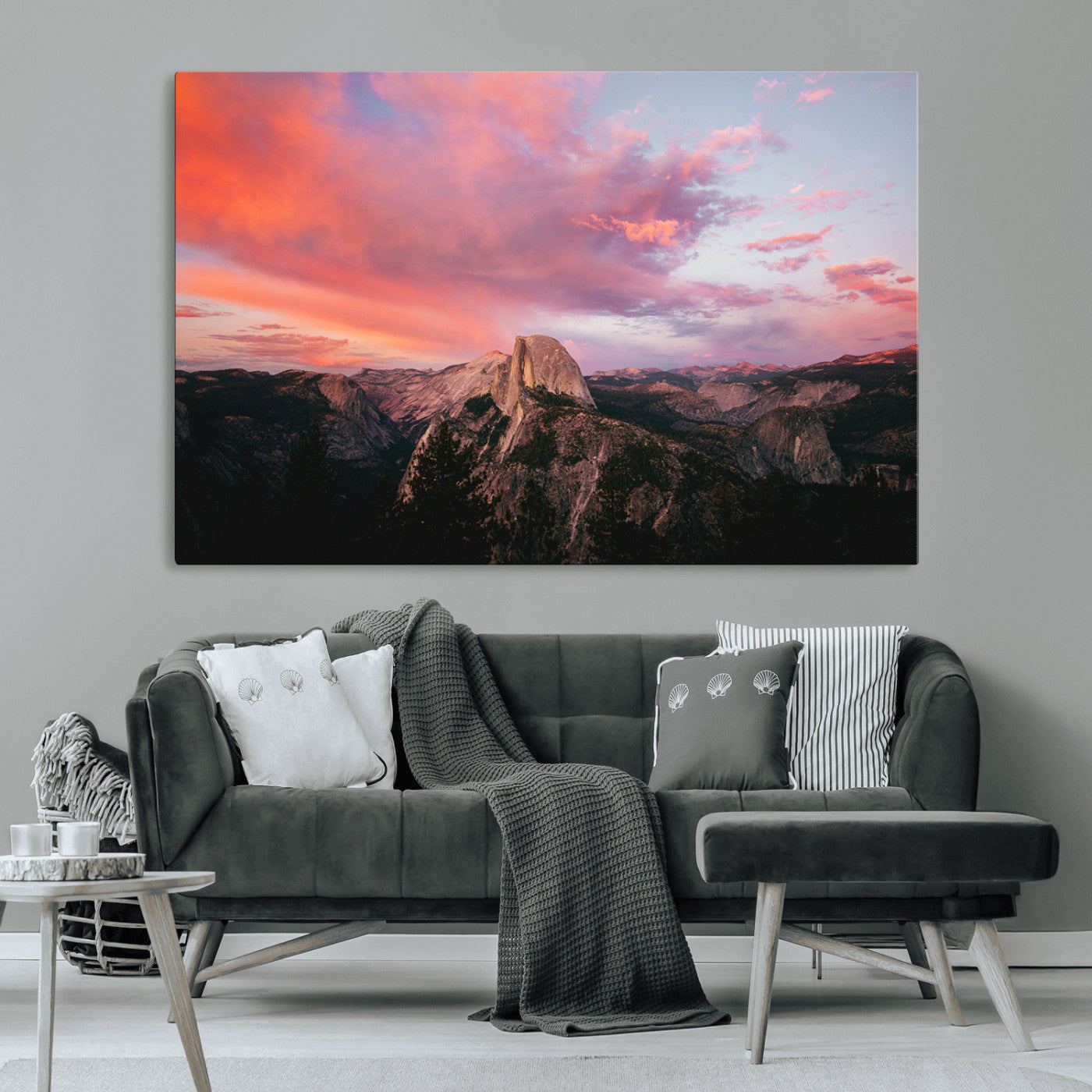 MGV-CV-36X24 - Half Dome Wall Art Canvas Print, Framed Yosemite National Park Art Picture Print, Dramatic Sunset Perfect Adventurous Wilderness Decor Artwork