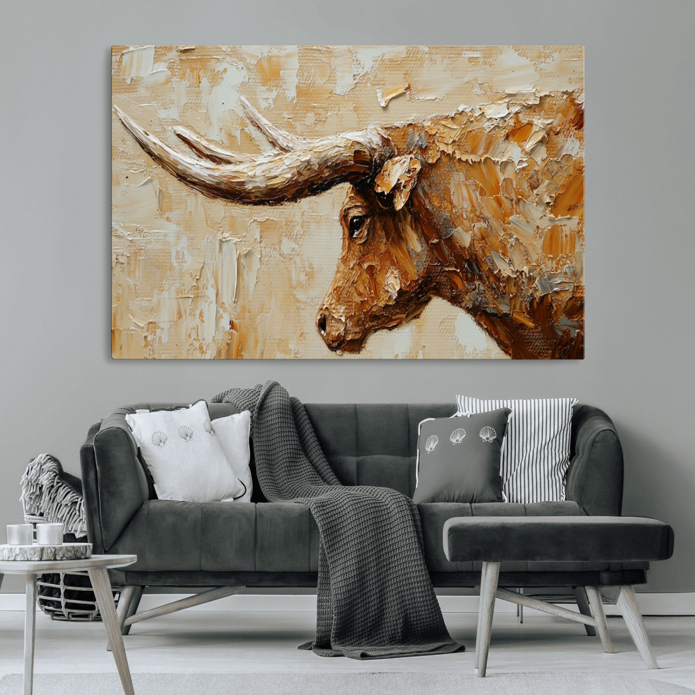 69611428-MGV-CV-36X24-Rustic Longhorn Bull Wall Art Canvas Print – Vintage Western Cattle Painting, Texas Steer Artwork for Ranch, Farmhouse or Cowboy Decor