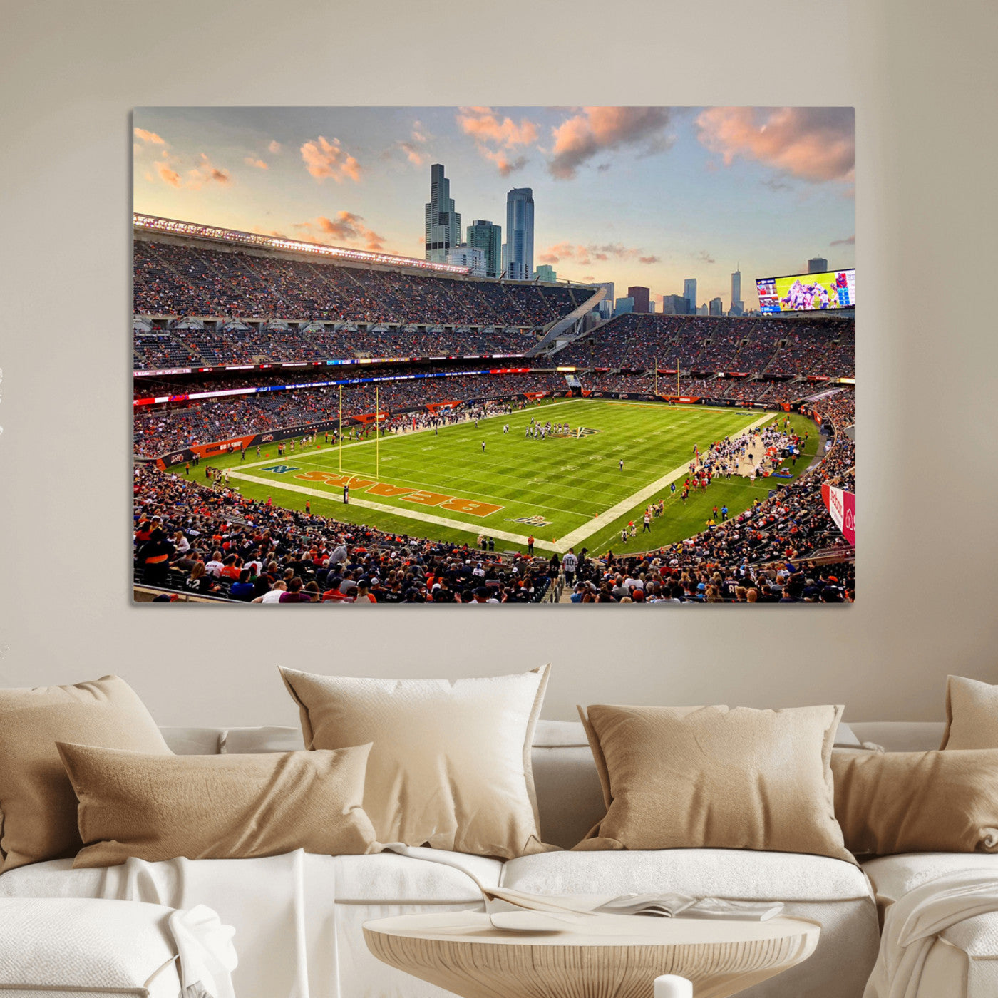 55377093-MGV-CV-36X24-Chicago Bears Soldiers Field Wall Art Canvas Print – Framed Football Stadium Artwork for Sports Fans, Soldier Field Skyline Canvas Decor for Game Room or Man Cave