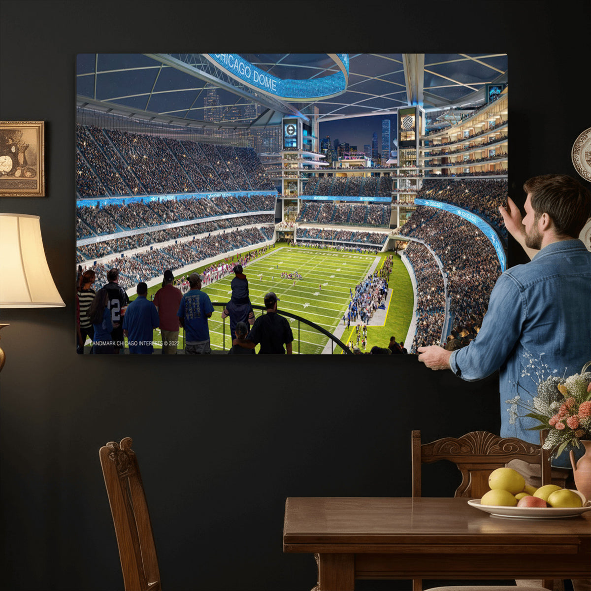 41816511-MGV-CV-36X24 - Chicago Dome Stadium Wall Art Canvas Print, Framed Modern Decor