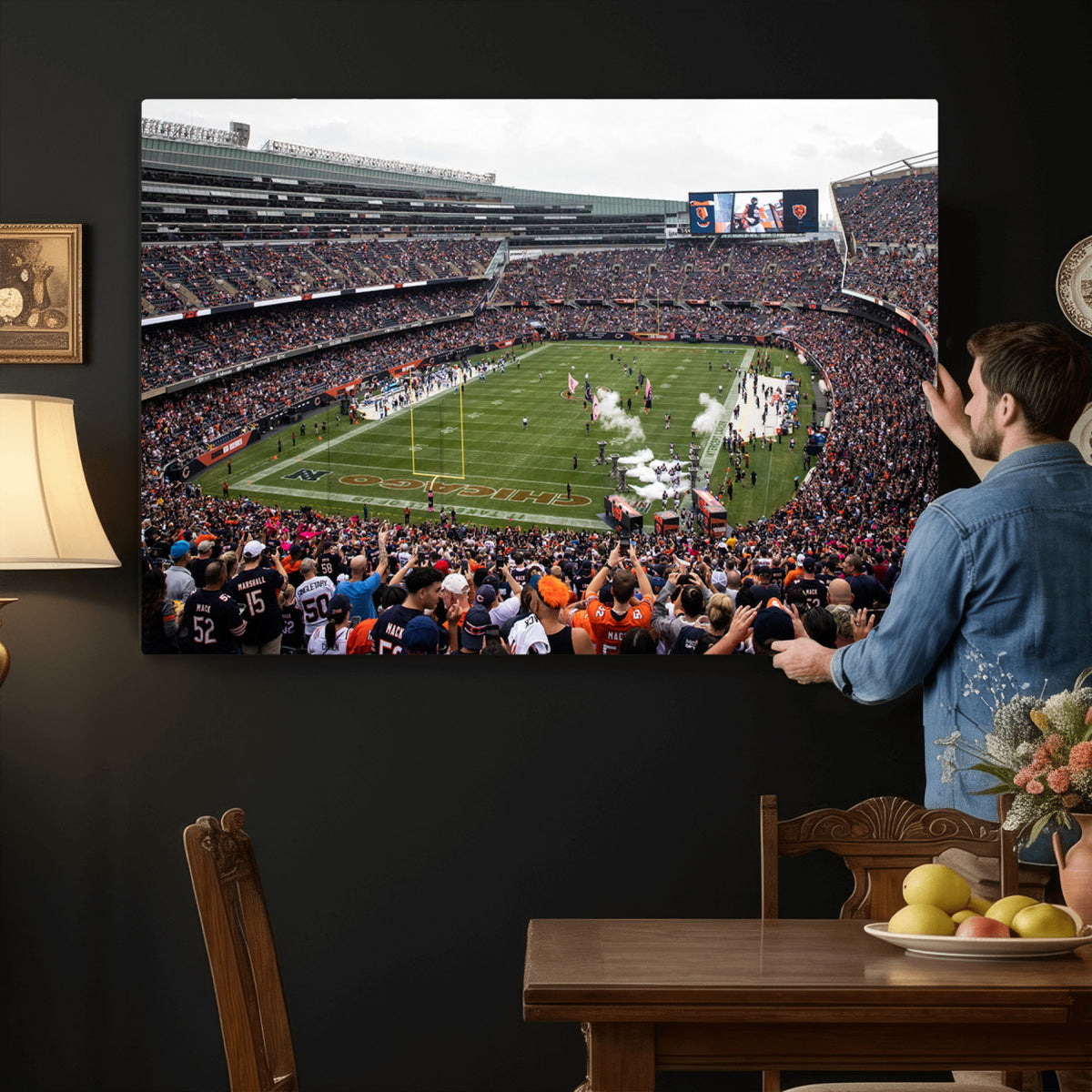 18347149-MGV-CV-36X24 - Chicago Bears Soldier Field Wall Art Canvas Print – Framed Football Stadium Artwork Team Spirit for home, office