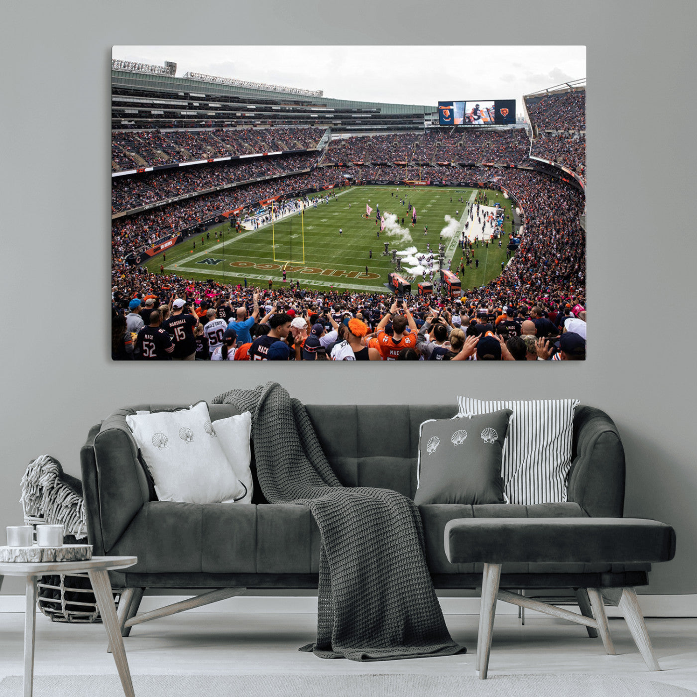 18347149-MGV-CV-36X24-Chicago Bears Soldiers Field Wall Art Canvas Print – Framed Football Stadium Artwork for Sports Fans, Soldier Field Skyline Canvas Decor for Game Room