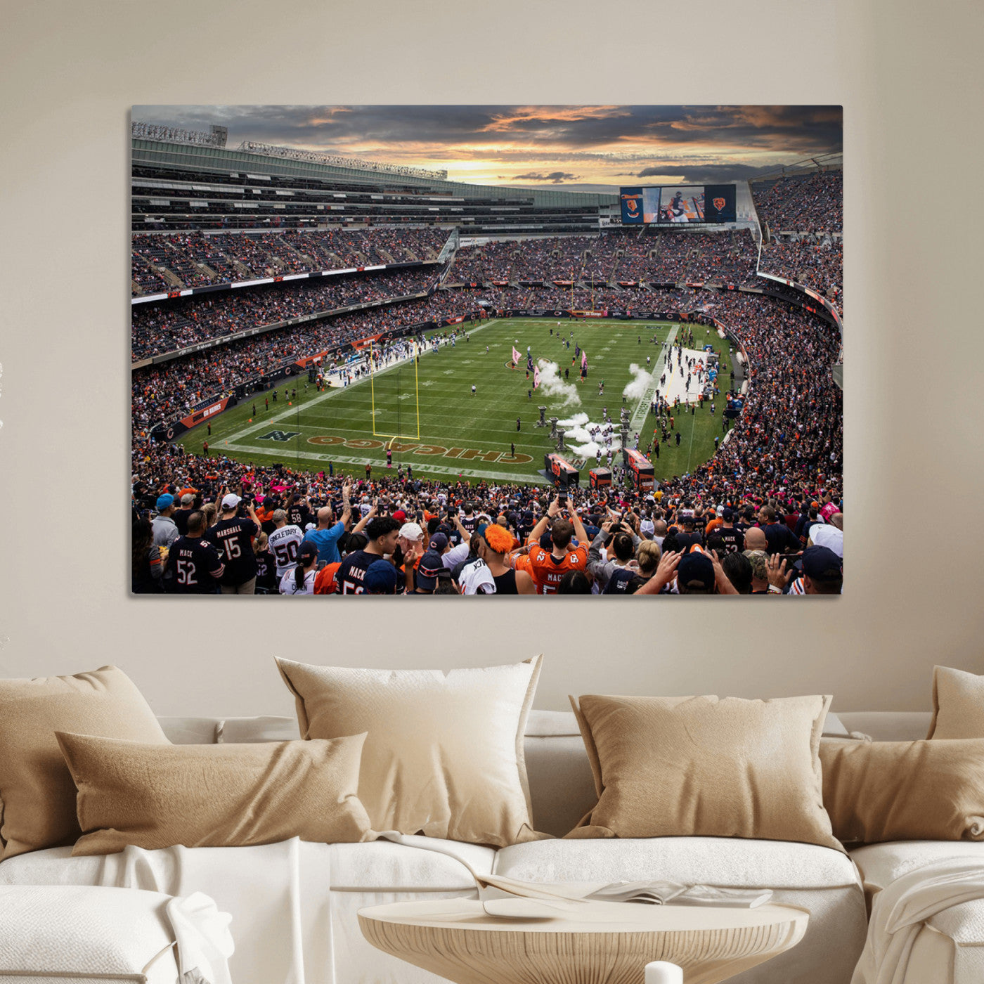 87578930-MGV-CV-36X24-Chicago Bears Soldiers Field Wall Art Canvas Print – Framed Football Stadium Artwork for Sports Fans, Soldier Field Skyline Canvas Decor for Game Room or Man Cave