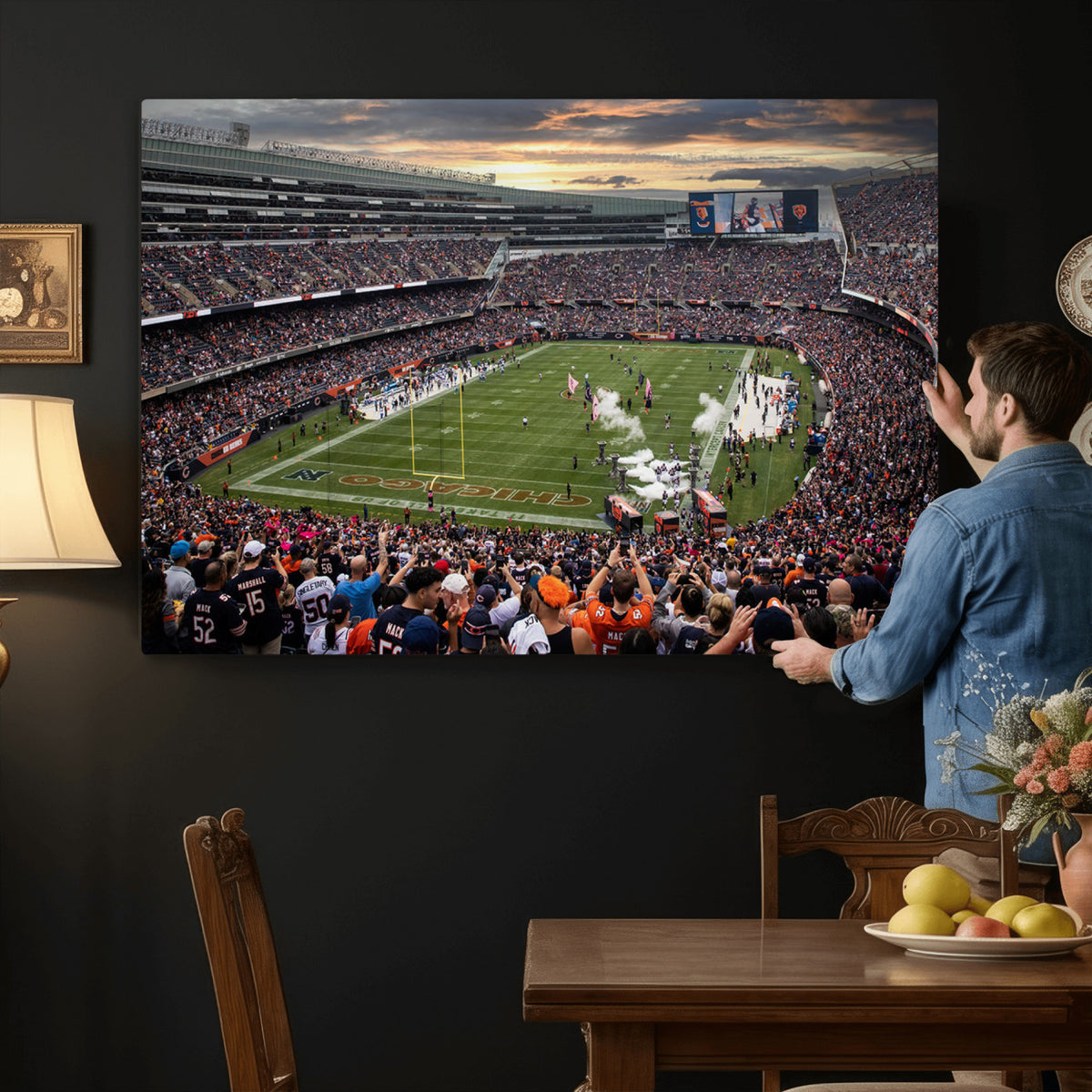 87578930-PAN-FL-20X10 - Chicago Bears Soldiers Field Wall Art Canvas Print, Home Bar Wall Decor