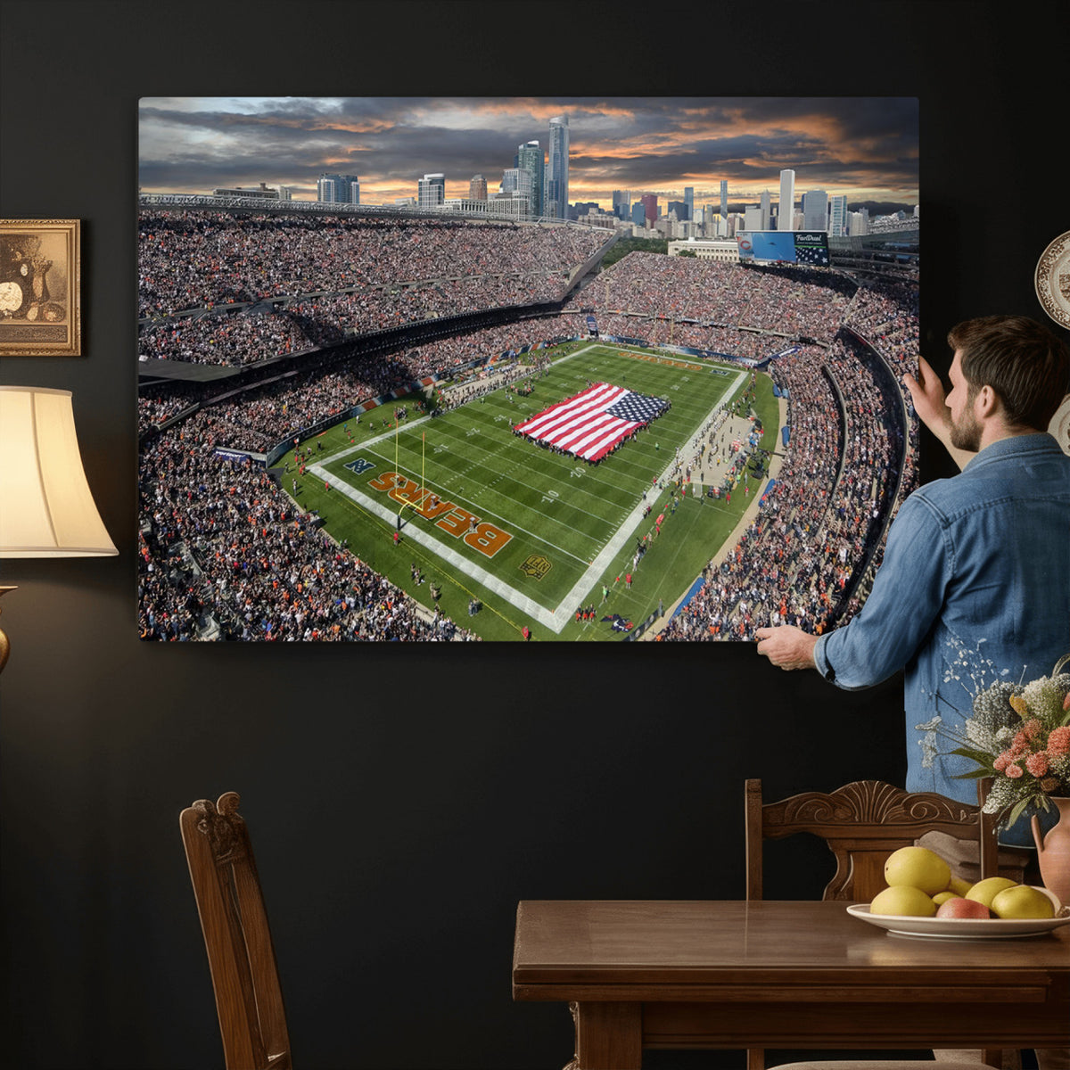 98106777-PAN-FL-20X10 - Chicago Bears Soldiers Field Wall Art Canvas Print, Extra Large Game Room Wall Decor