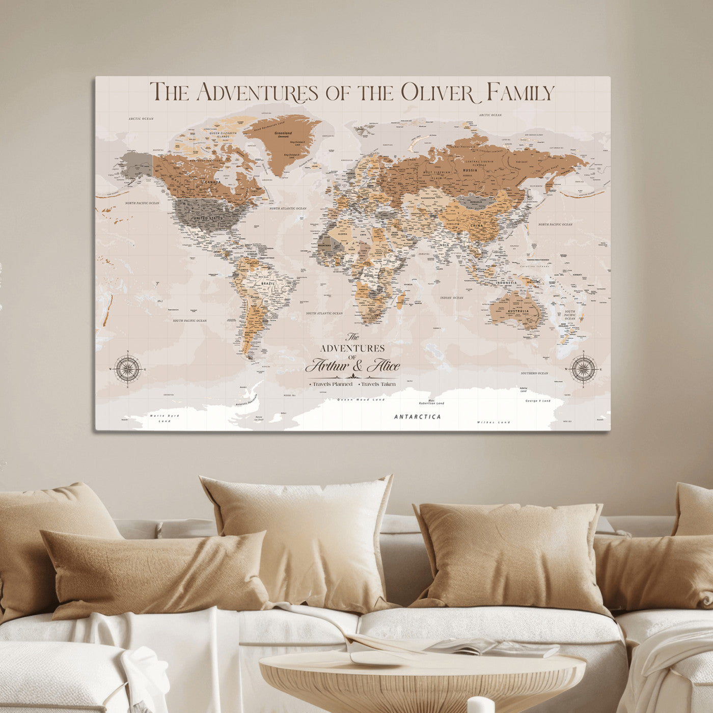 43101120-MGV-CV-36X24-World Travel Map with Pins – Push Pin Maps of Where I've Been, Framed Wall Map for Travel Memories, Old Style Decorative World Map - H10