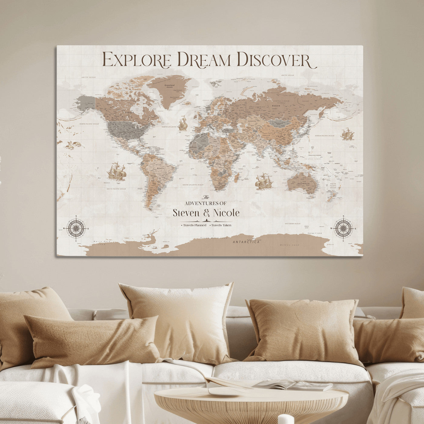 95738134-MGV-CV-36X24-Custom Push Pin World Map Wall Canvas Print – Personalized Travel Tracker with Pins – Framed Large Multi-Size Canvas for Home Office Decor